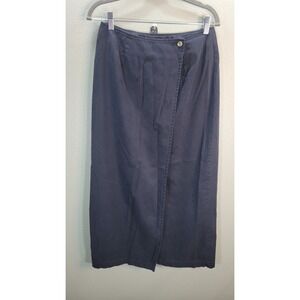 Eddie Bauer Maxi‎ Wrap Skirt 10 Tall Navy Cotton Long Skirt 35" Length